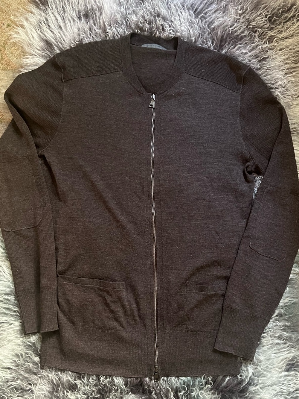 John Varvatos Men's Brown Full-Zip Knit Cardigan
